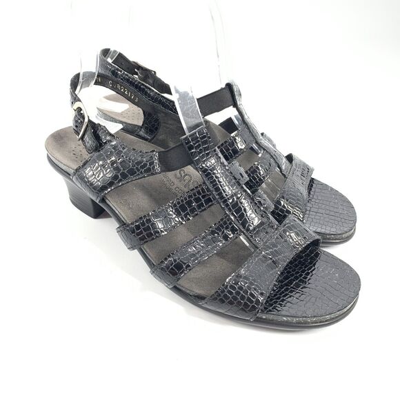 $159 SAS Tripad Comfort Allegro 3 Strap Open Toe Leather Sandals Size 8 W Black - Picture 1 of 8
